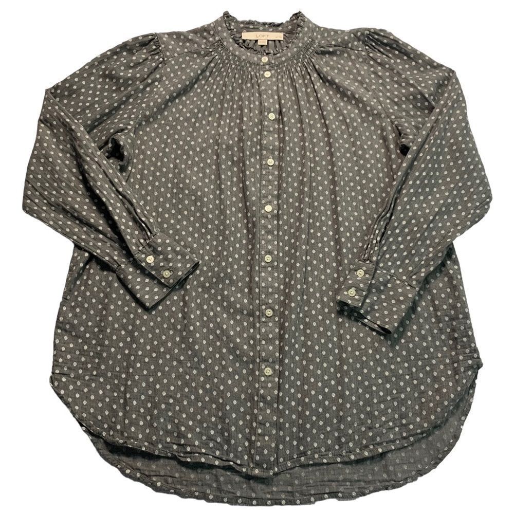 LOFT Polka Dot Ruffle Collar Long Sleeve Blouse Top
